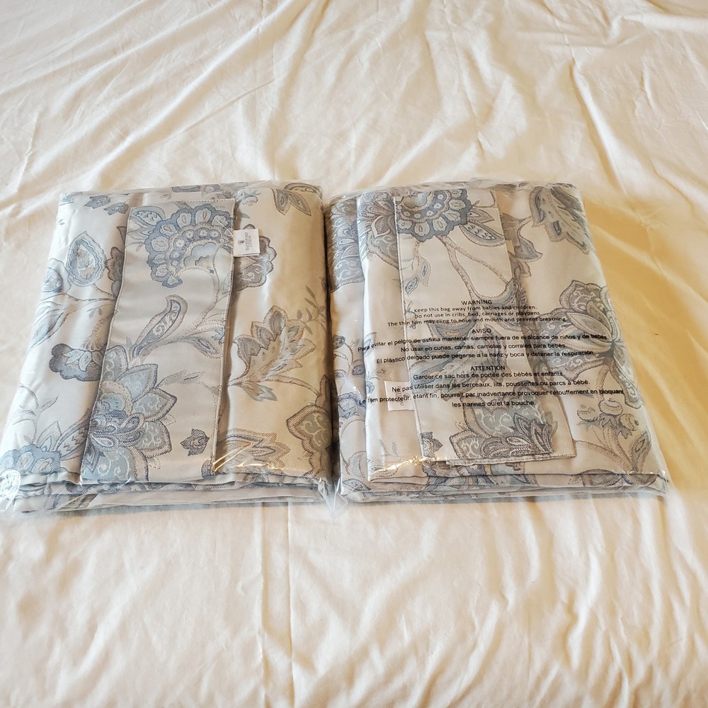 Waterford Linens Mullinger Floral Lined Drapery Panels Blue Taupe Set of 2